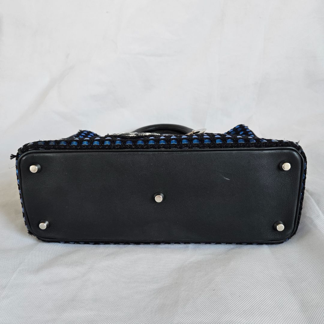 Dior Metallic Blue/Black Tweed and Leather Medium