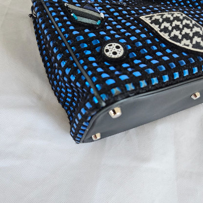 Dior Metallic Blue/Black Tweed and Leather Medium