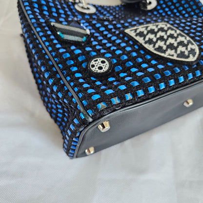 Dior Metallic Blue/Black Tweed and Leather Medium