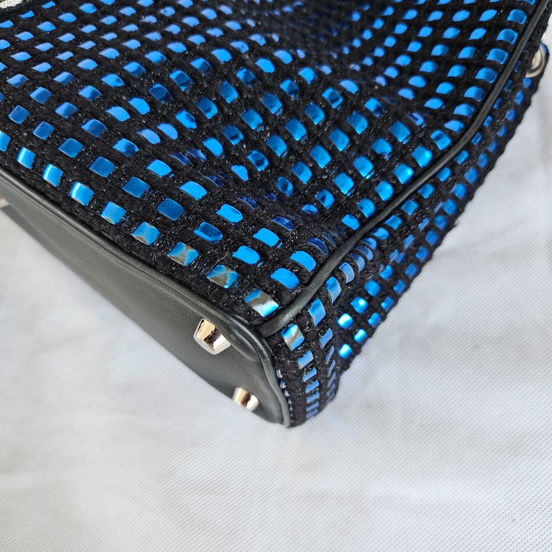 Dior Metallic Blue/Black Tweed and Leather Medium