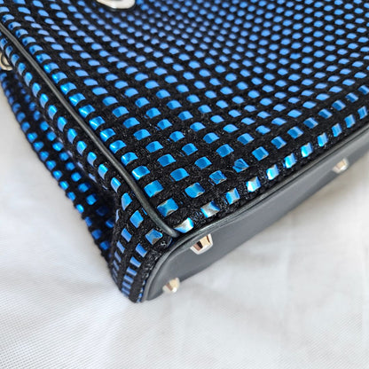 Dior Metallic Blue/Black Tweed and Leather Medium