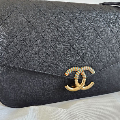 Chanel black quilted leather thread around wallet on chain