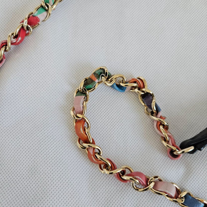 Chanel black quilted leather thread around wallet on chain