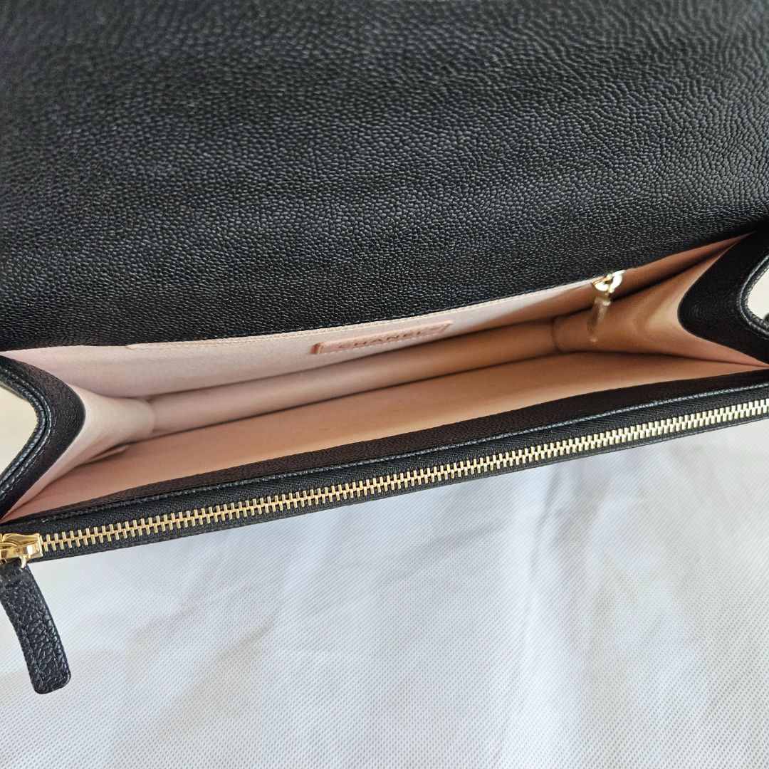 Chanel black quilted leather thread around wallet on chain