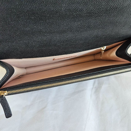 Chanel black quilted leather thread around wallet on chain