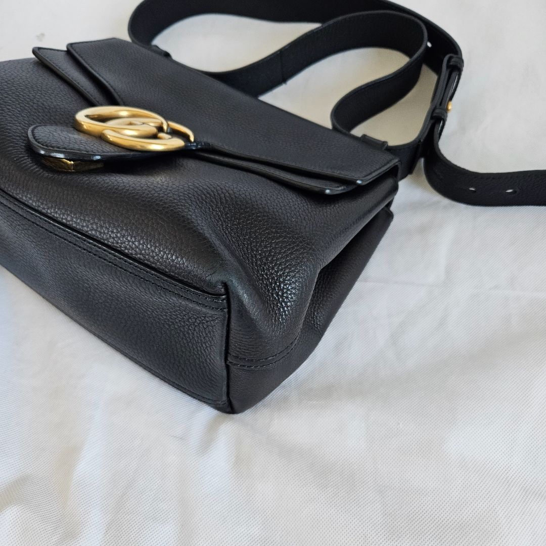 Gucci Black Leather Large GG Marmont Shoulder Bag