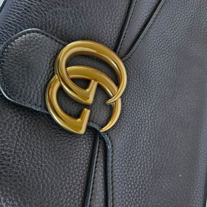 Gucci Black Leather Large GG Marmont Shoulder Bag