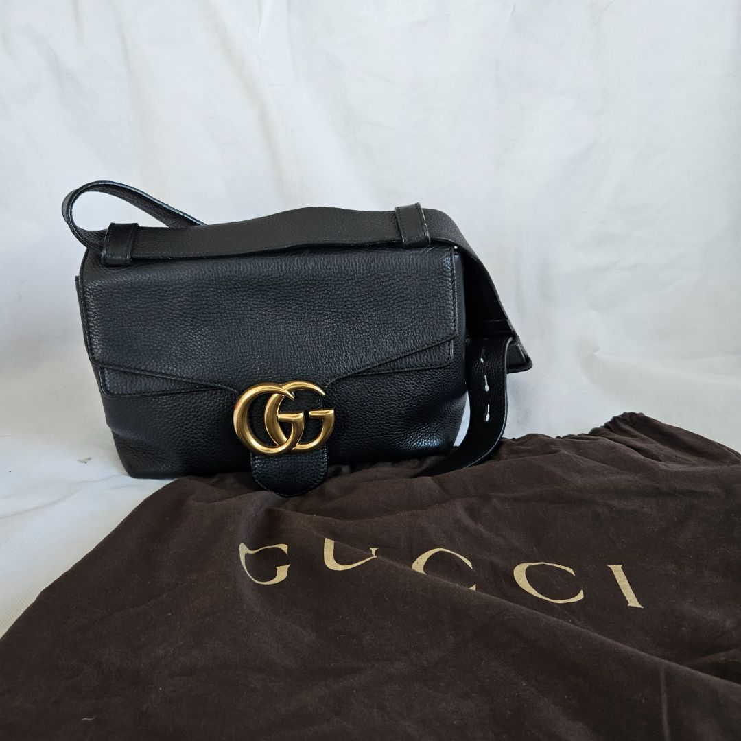 Gucci Black Leather Large GG Marmont Shoulder Bag