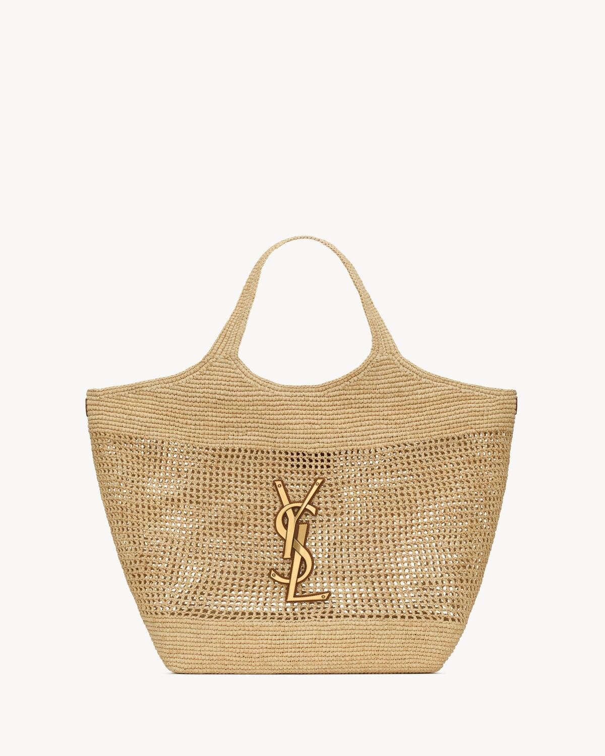 SAINT LAURENT ICARE IN RAFFIA NATUREL AND BROWN GOLD