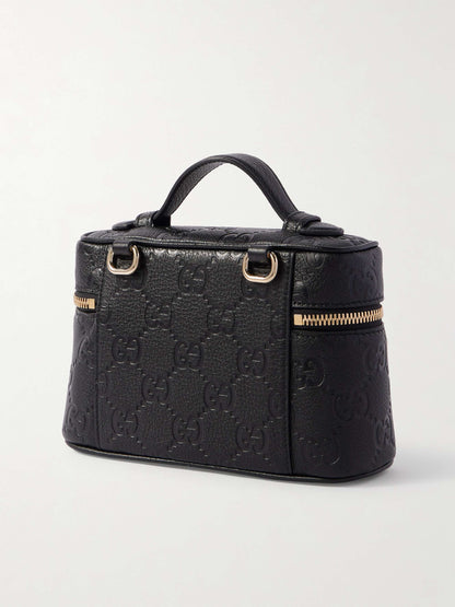 GUCCI GG Emblem mini debossed textured-leather shoulder bag