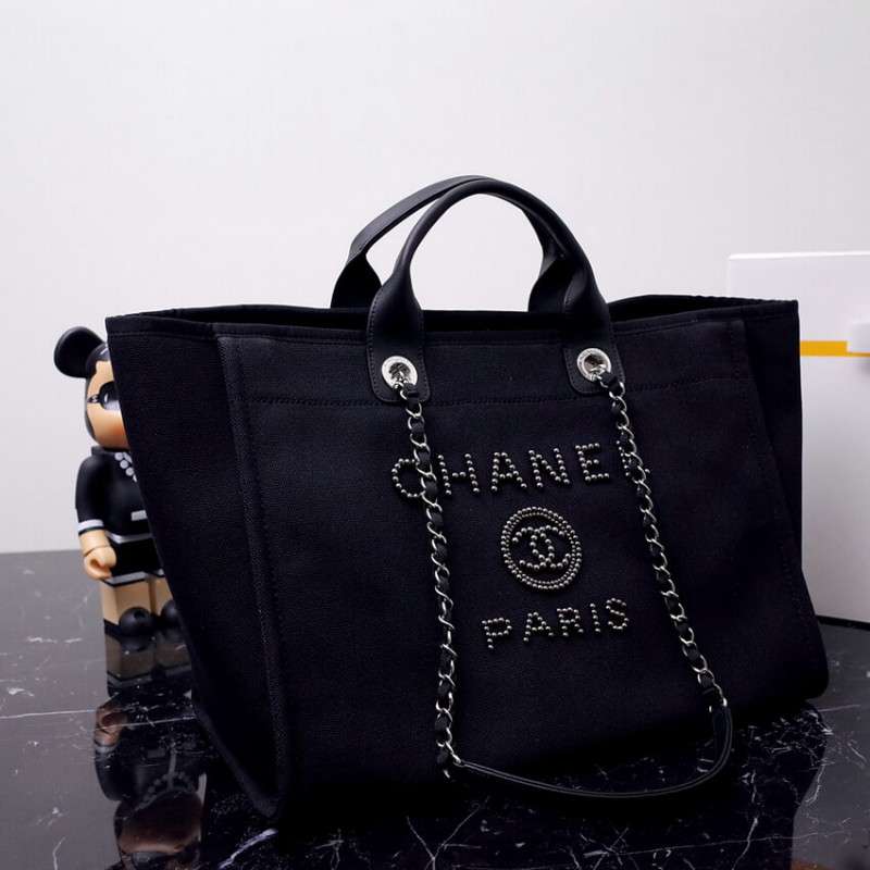 Chanel Canvas Large Deauville Pearl Tote Bag