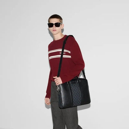 GUCCI MEDIUM GG BRIEFCASE WITH LOGO PLAQUE