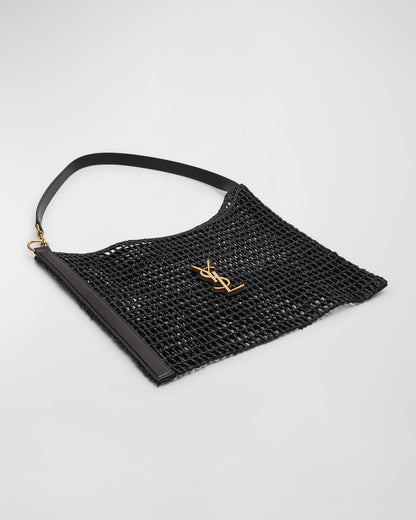 Saint Laurent Xalis YSL Shoulder Bag in Raffia Macrame
