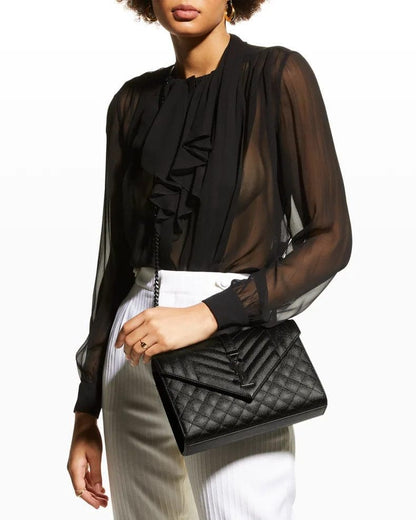 Saint Laurent Envelope Triquilt Medium YSL Shoulder Bag in Grained Leather