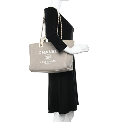 Chanel Mixed Fibers Calfskin Deauville Tote Light Grey