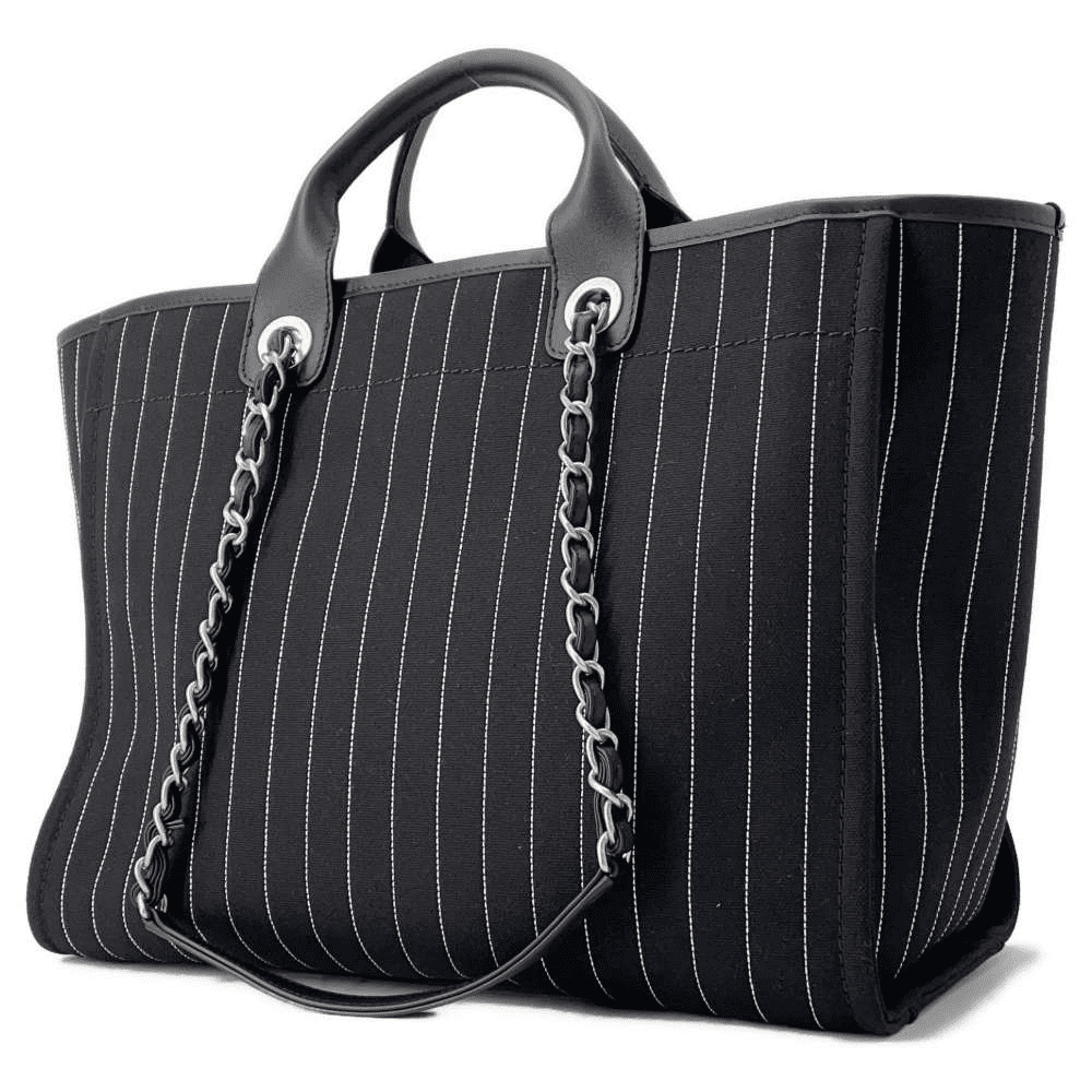 CHANEL Deauville 2wayTote Bag Black A66941 Cotton Leather