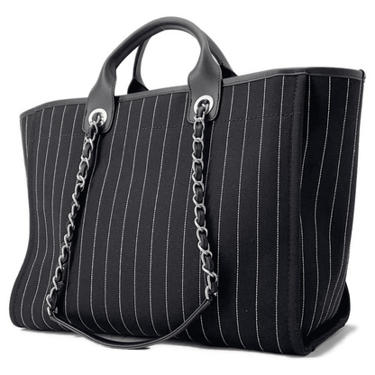 CHANEL Deauville 2wayTote Bag Black A66941 Cotton Leather