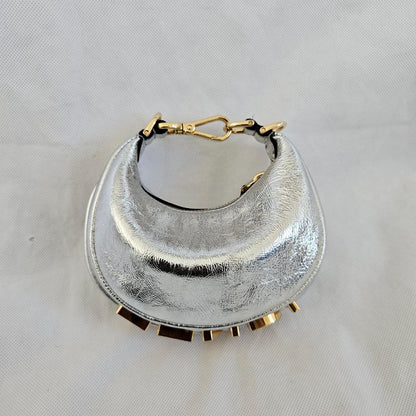 Fendi silver metallic leather mini-bag