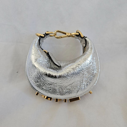 Fendi silver metallic leather mini-bag