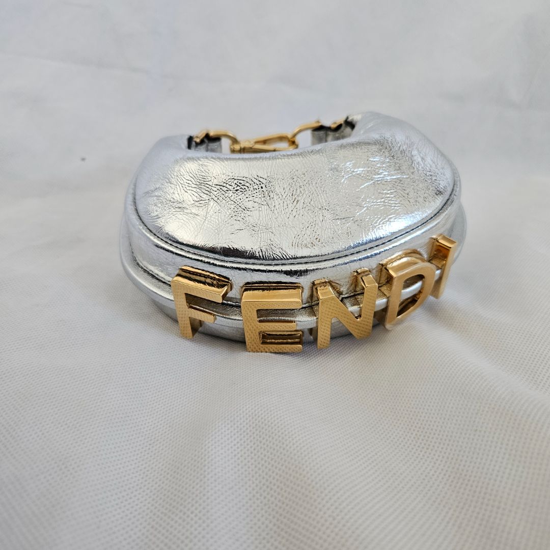 Fendi silver metallic leather mini-bag
