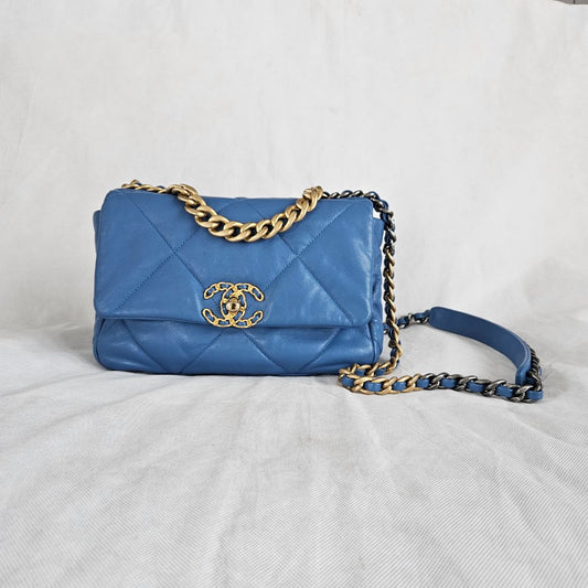 Chanel Blue Quilted Leather Small 19 Flap Bag