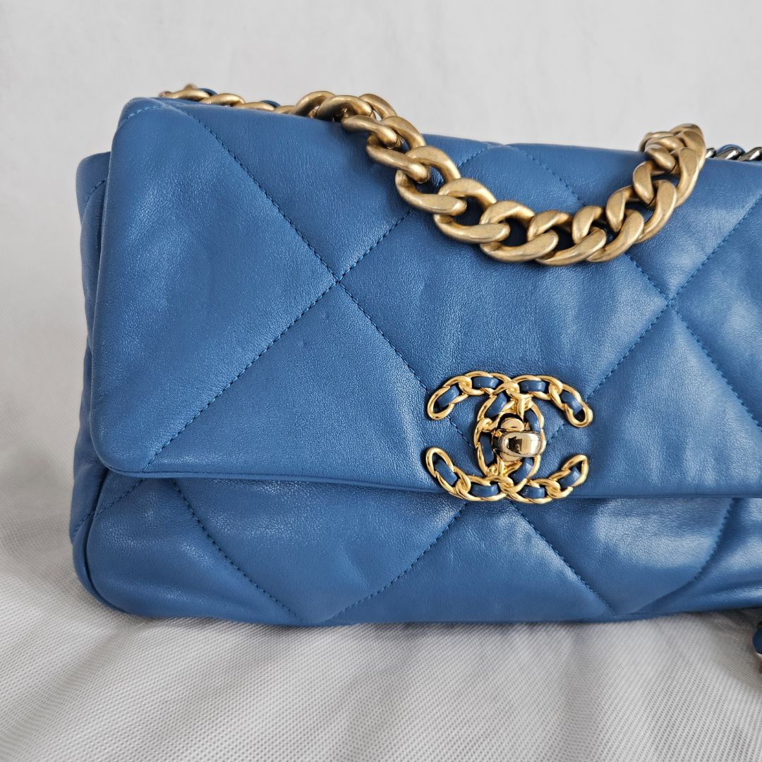 Chanel Blue Quilted Leather Small 19 Flap Bag