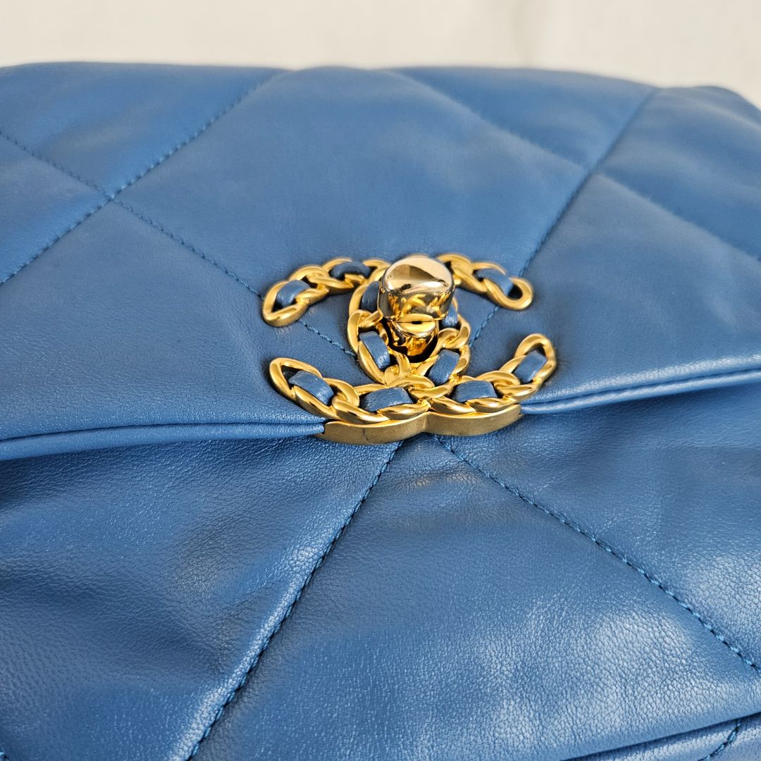 Chanel Blue Quilted Leather Small 19 Flap Bag