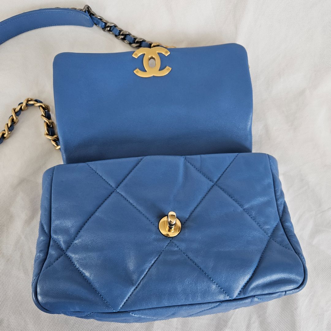 Chanel Blue Quilted Leather Small 19 Flap Bag