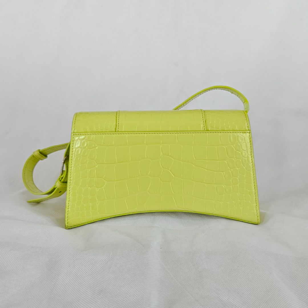 Balenciaga yellow hourglass croc embossed bag with strap