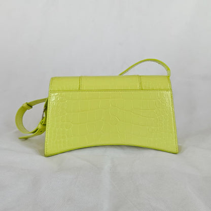 Balenciaga yellow hourglass croc embossed bag with strap