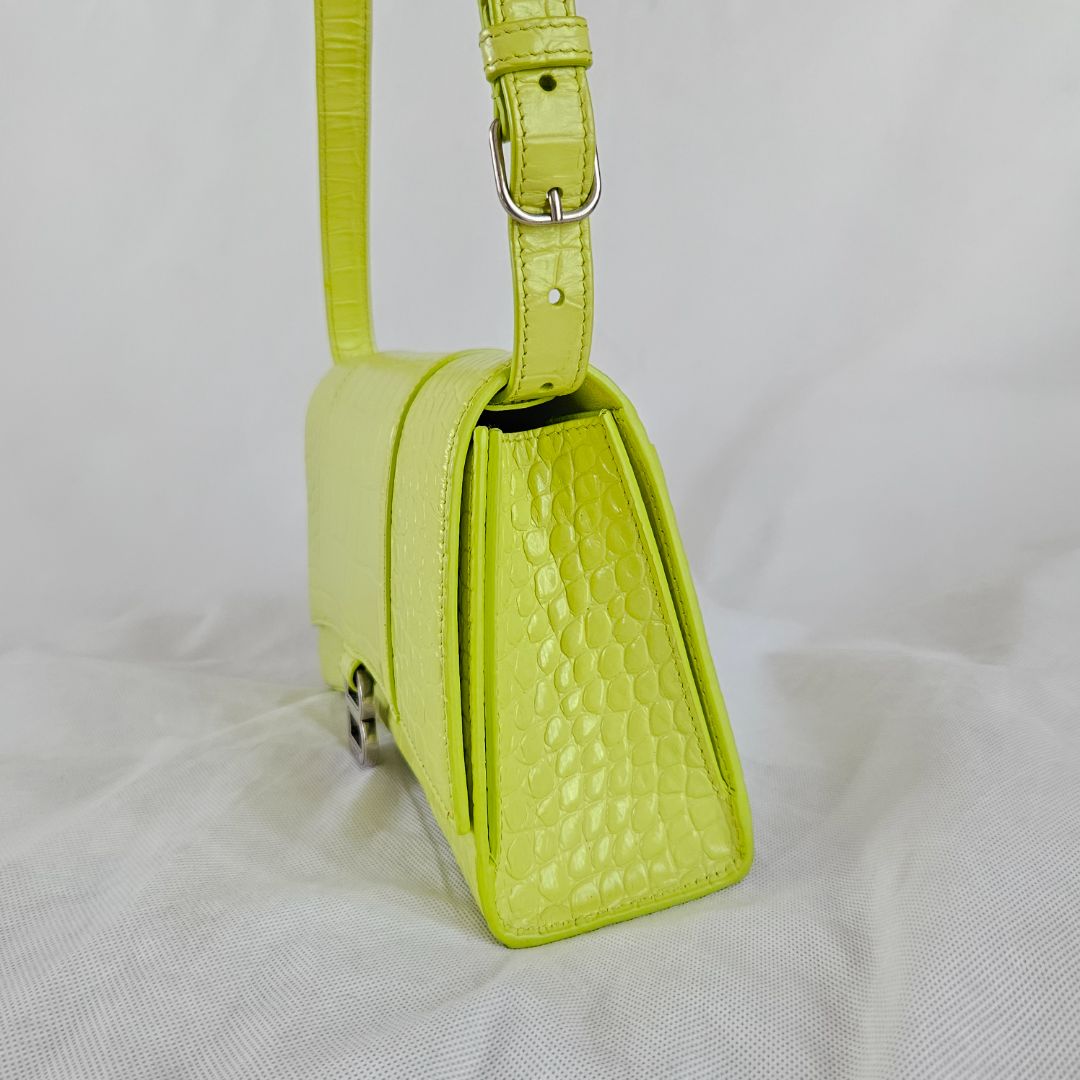 Balenciaga yellow hourglass croc embossed bag with strap