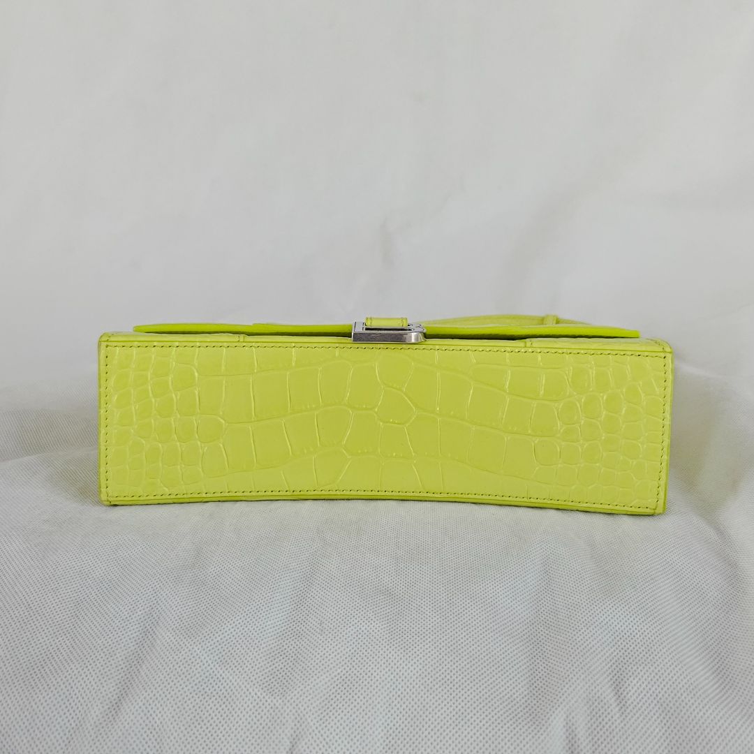Balenciaga yellow hourglass croc embossed bag with strap