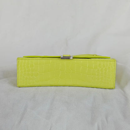 Balenciaga yellow hourglass croc embossed bag with strap