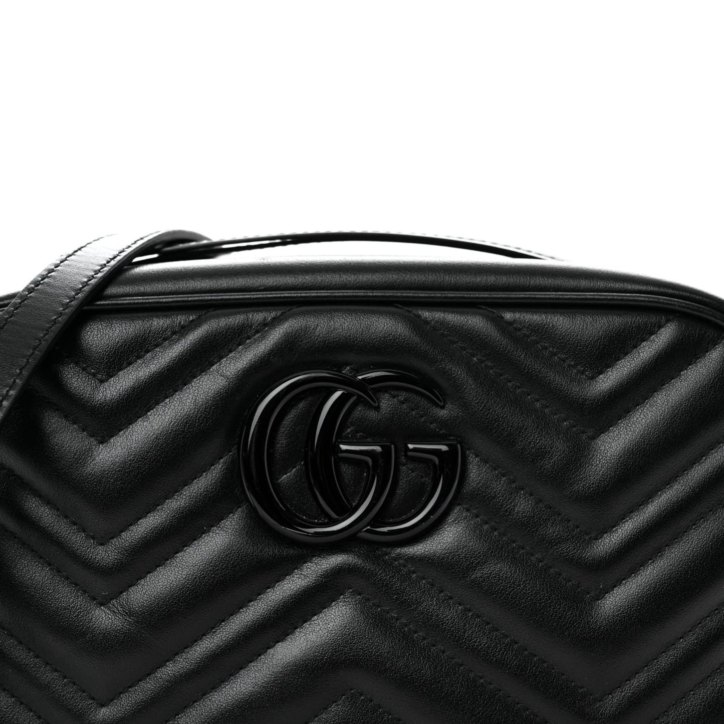 Gucci Calfskin Matelasse Monochrome Small GG Marmont Chain Shoulder Bag Black