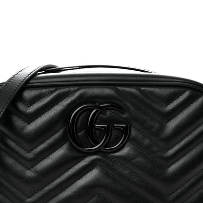 Gucci Calfskin Matelasse Monochrome Small GG Marmont Chain Shoulder Bag Black