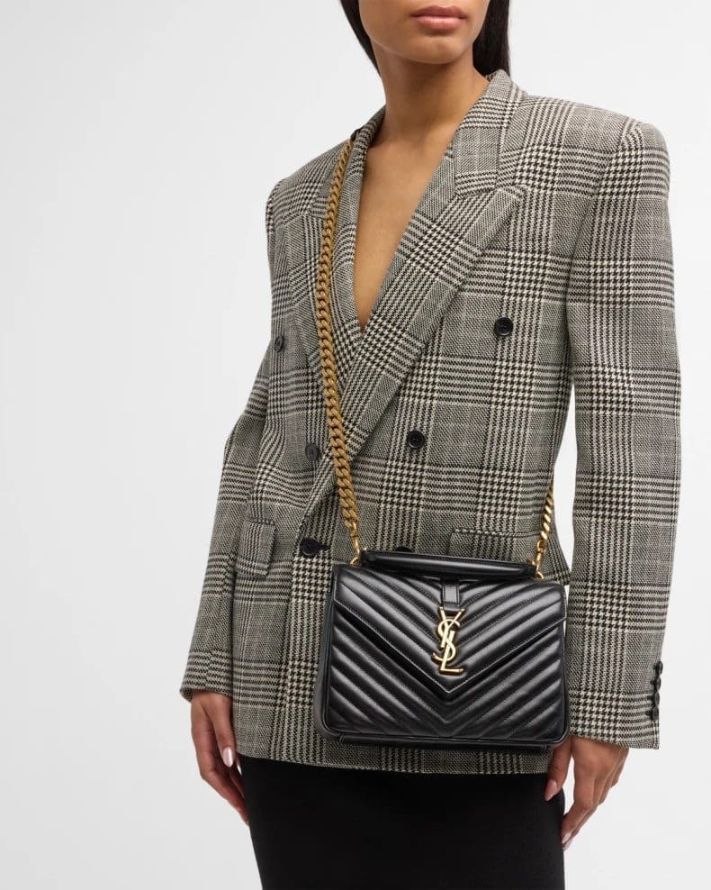 Saint Laurent College Medium YSL Flap Top-Handle Bag in Quilted Leather