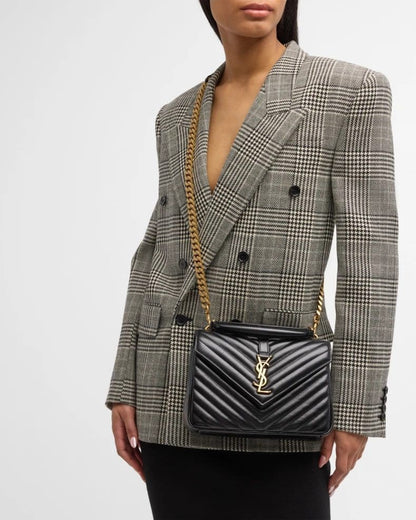 Saint Laurent College Medium YSL Flap Top-Handle Bag in Quilted Leather