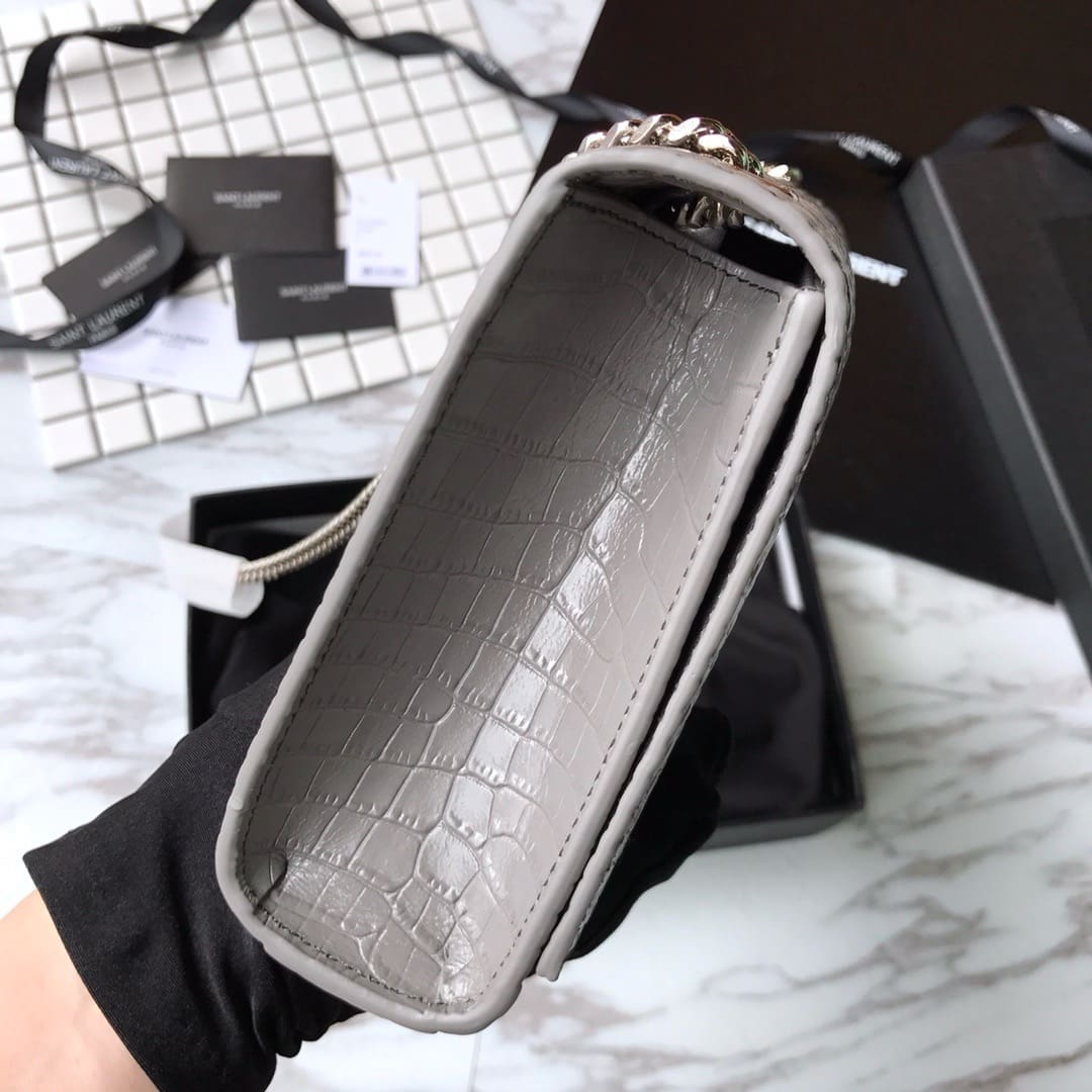 Saint Laurent Grey Crocodile Embossed Kate Medium