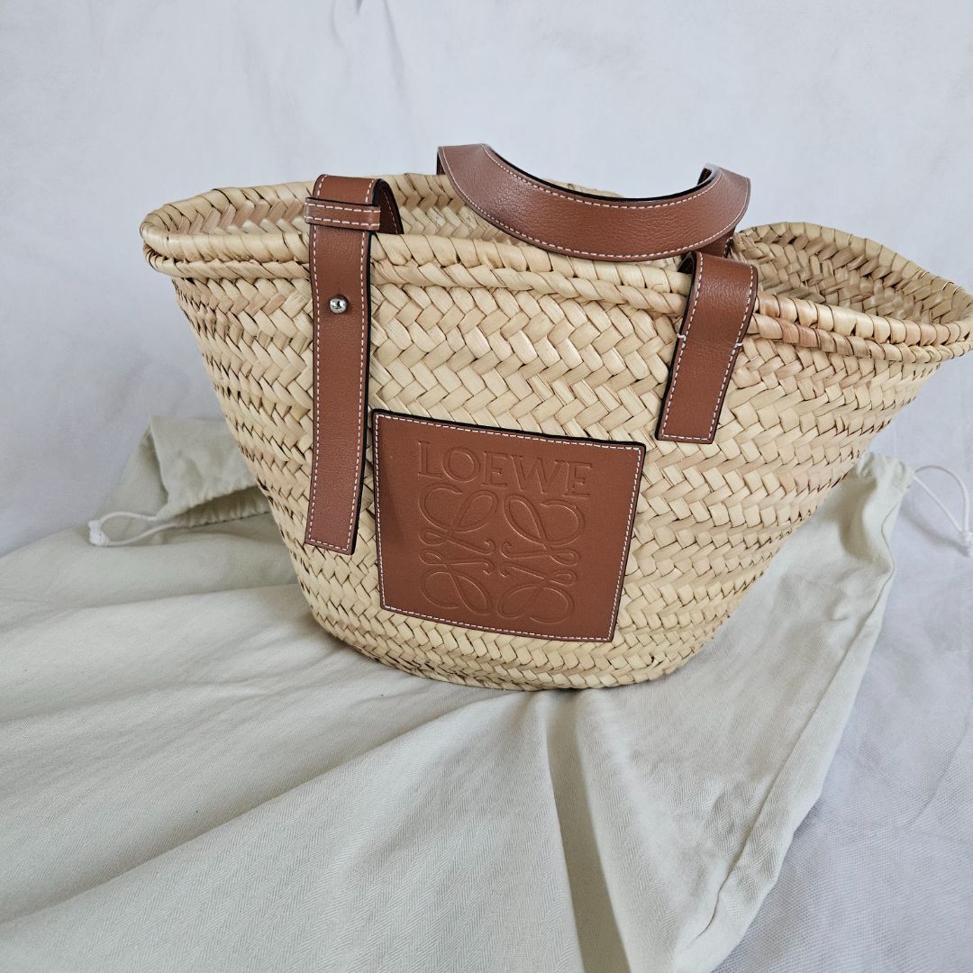 Loewe Logo Basket Bag in Palm Leaf & Leather