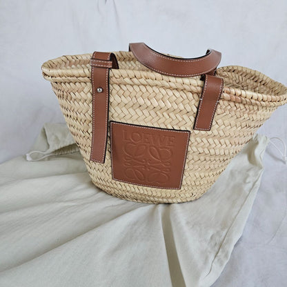 Loewe Logo Basket Bag in Palm Leaf & Leather