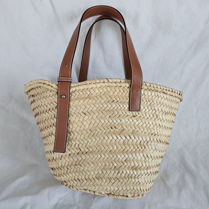 Loewe Logo Basket Bag in Palm Leaf & Leather