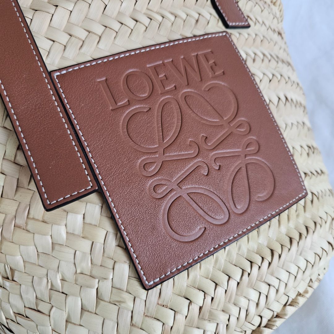 Loewe Logo Basket Bag in Palm Leaf & Leather