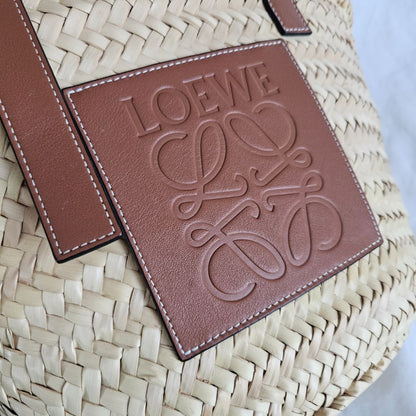 Loewe Logo Basket Bag in Palm Leaf & Leather