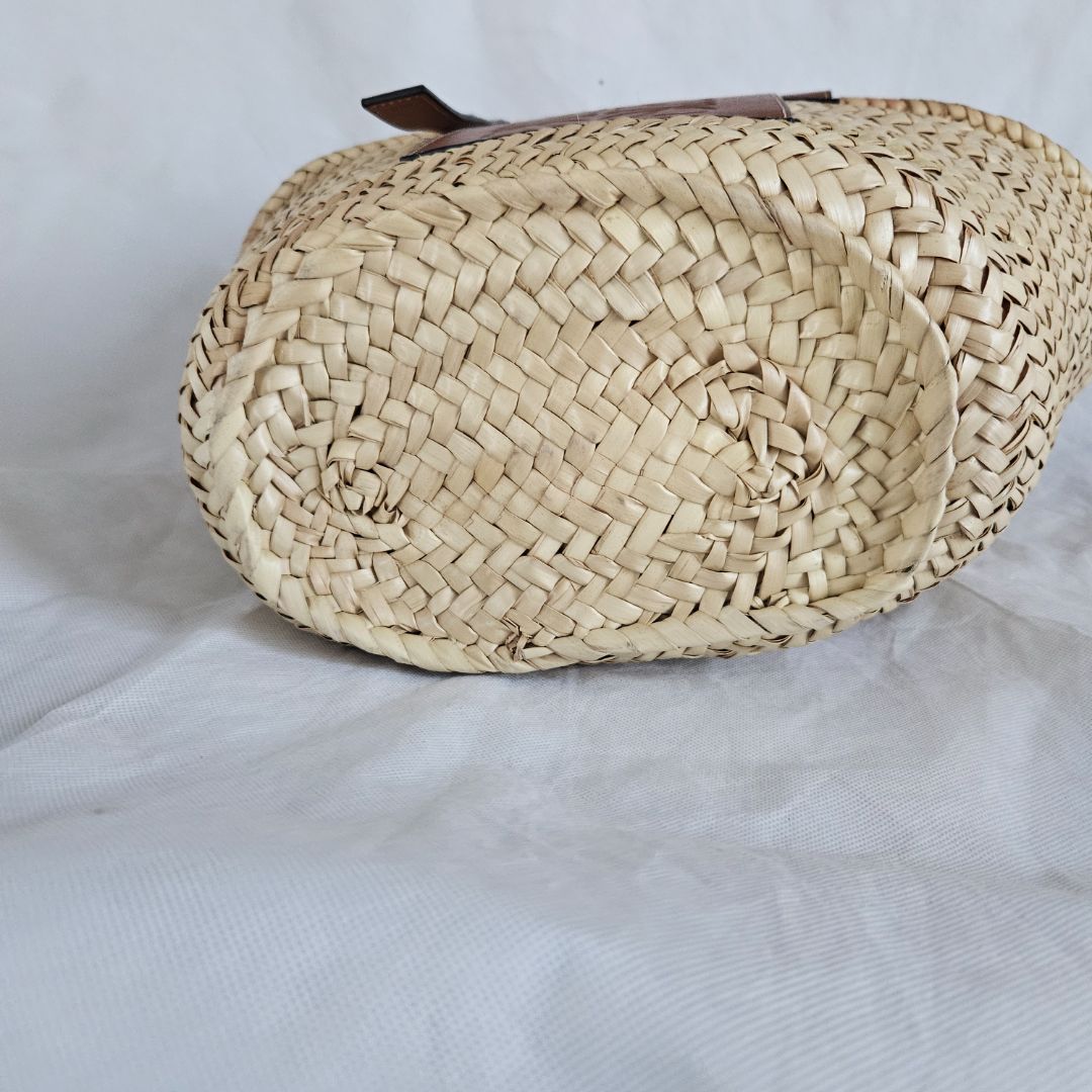 Loewe Logo Basket Bag in Palm Leaf & Leather