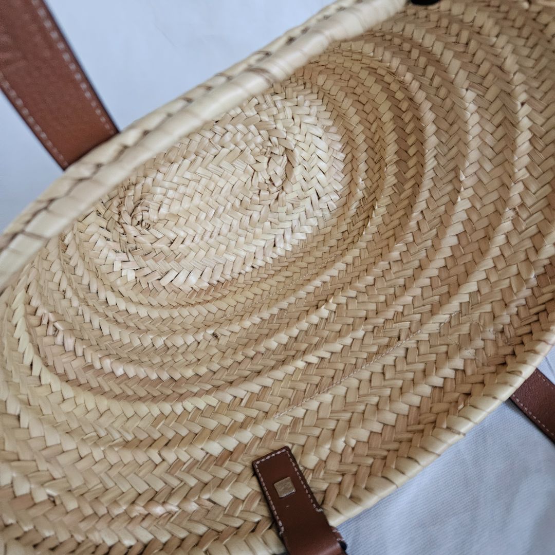 Loewe Logo Basket Bag in Palm Leaf & Leather