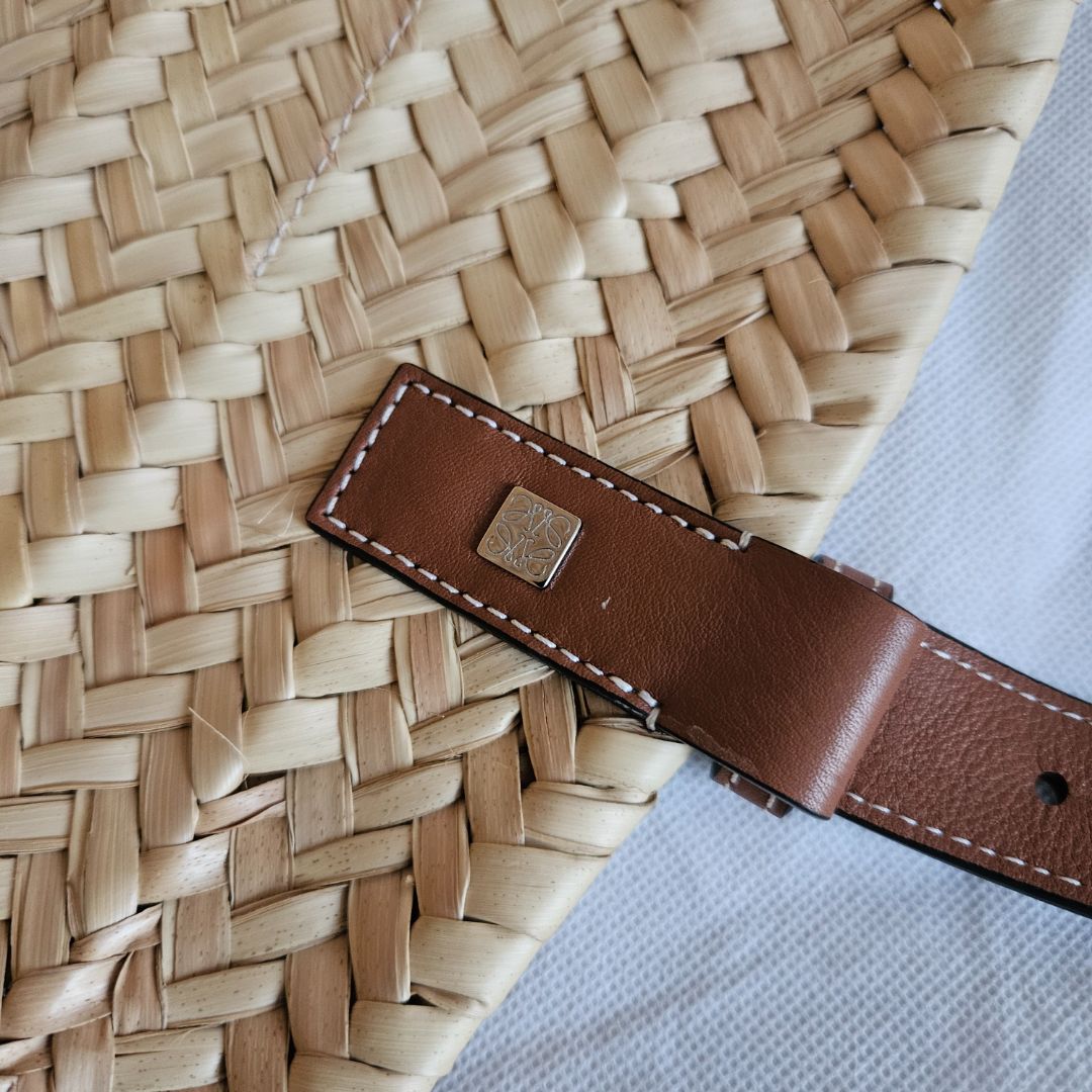 Loewe Logo Basket Bag in Palm Leaf & Leather
