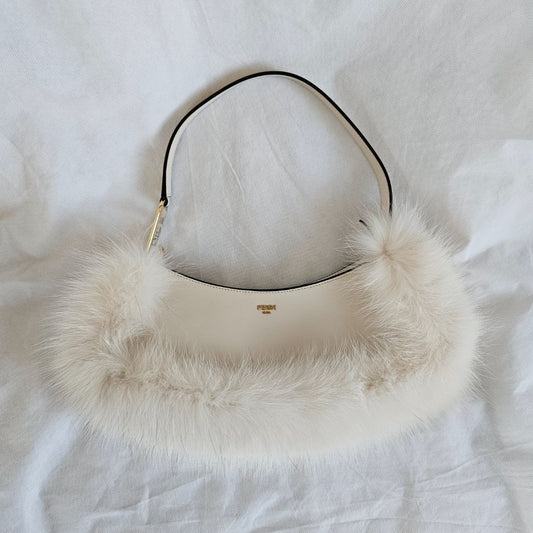 Fendi O'Lock Swing Fox Fur Lined Shoulder Bag