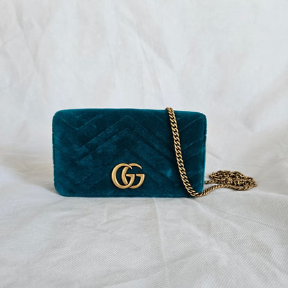 Velvet Matelasse GG Marmont Mini Bag Pavone Cyan