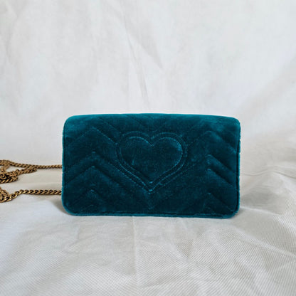 Velvet Matelasse GG Marmont Mini Bag Pavone Cyan