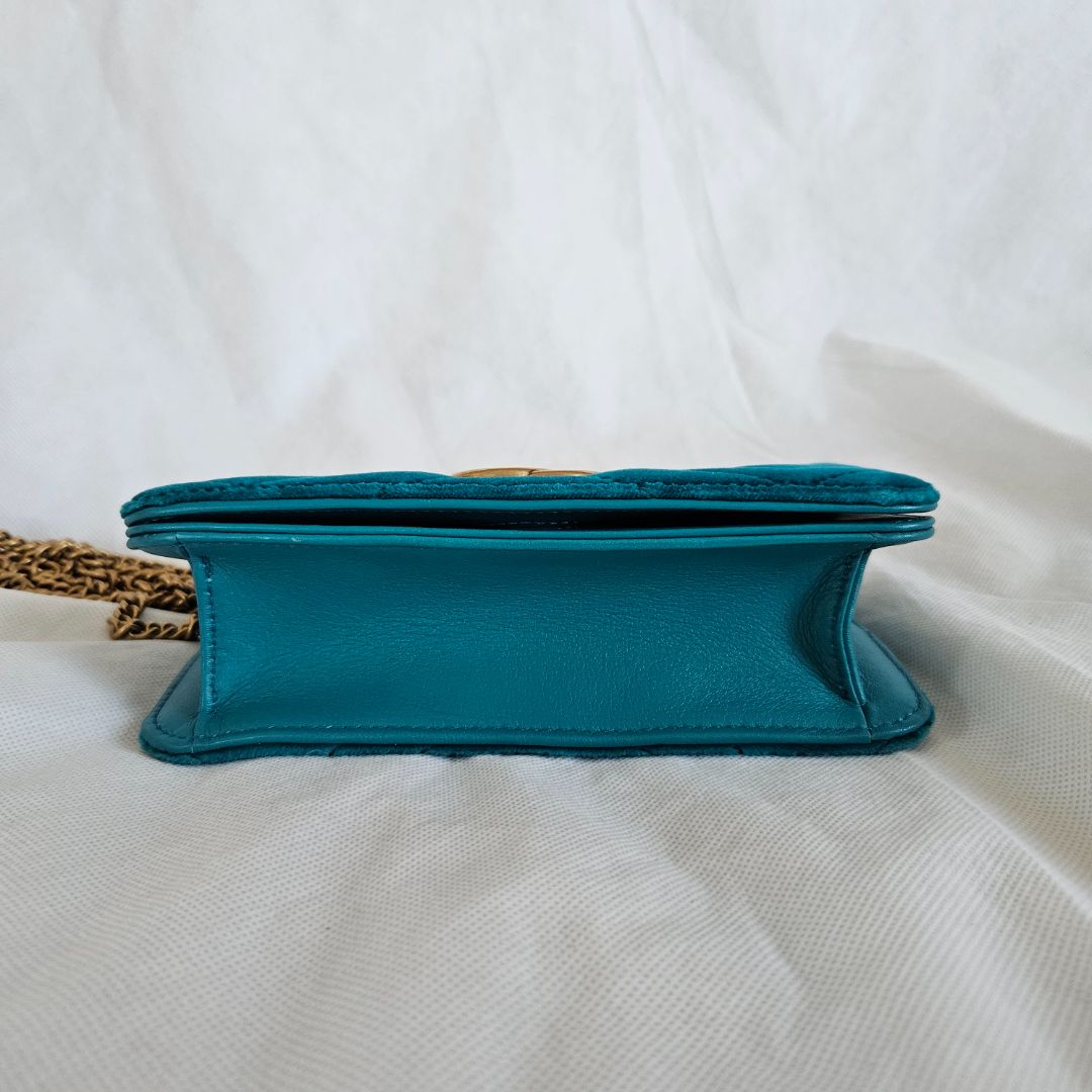 Velvet Matelasse GG Marmont Mini Bag Pavone Cyan